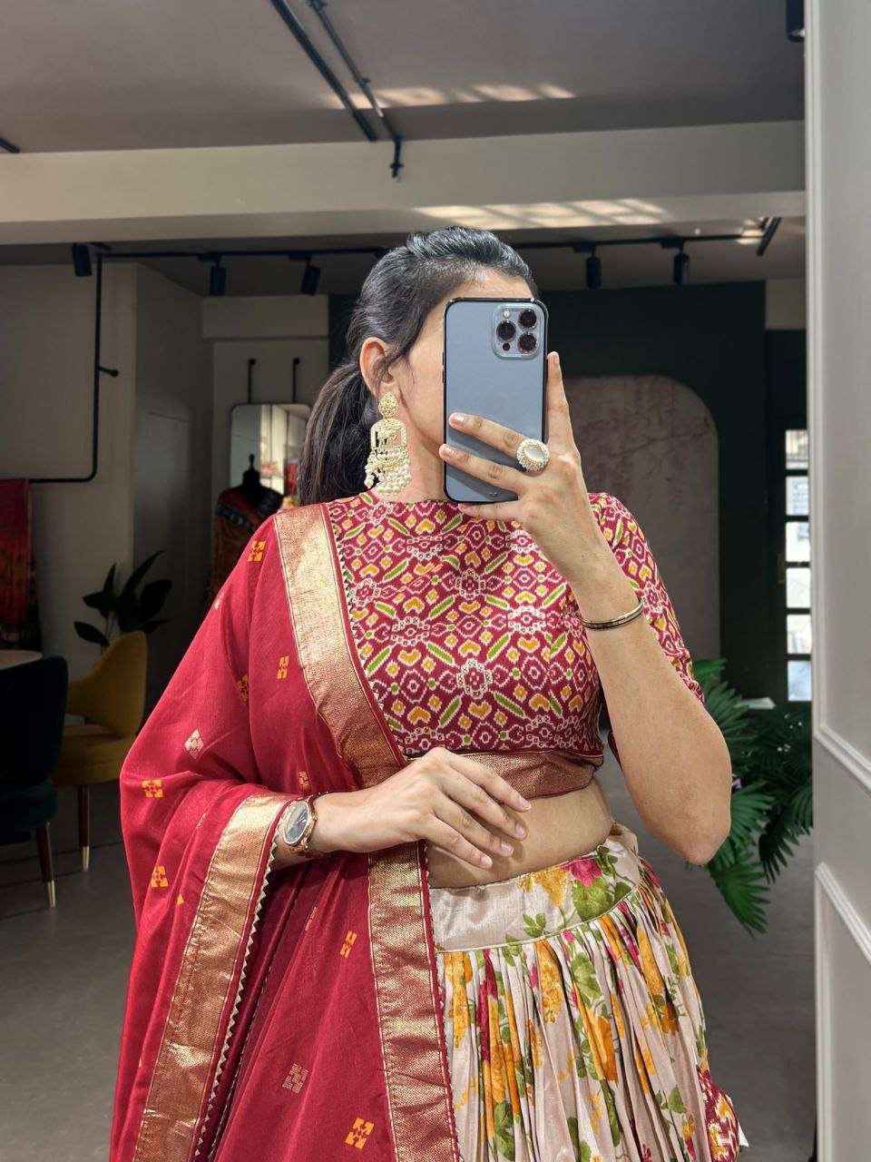Women's Luxurious Tussar Silk Lehenga Choli with Intricate Prints & Can-Can Flair - Image 4